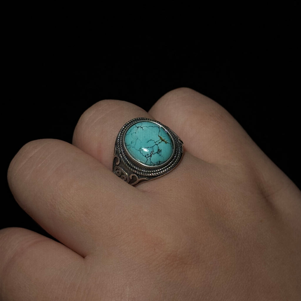 Natural Turquoise Oval Cabochon Statement Ring