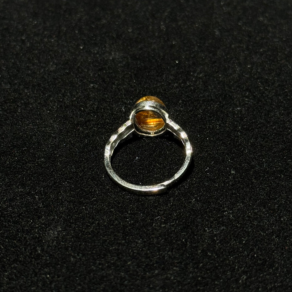 Natural Golden Rutilated Quartz Round Cabochon Ring