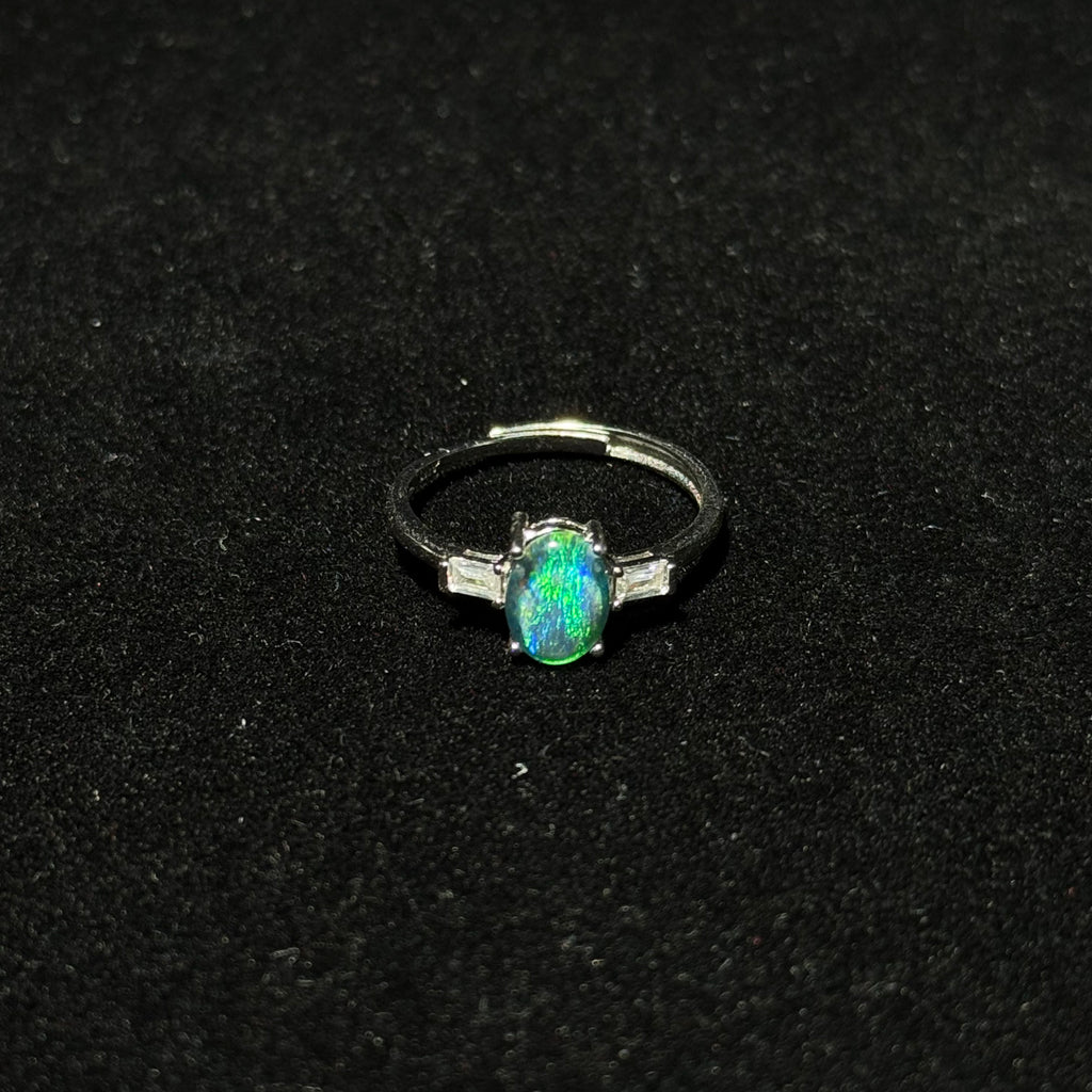 Opal Oval Cabochon Prong‑Set Adjustable Open Ring