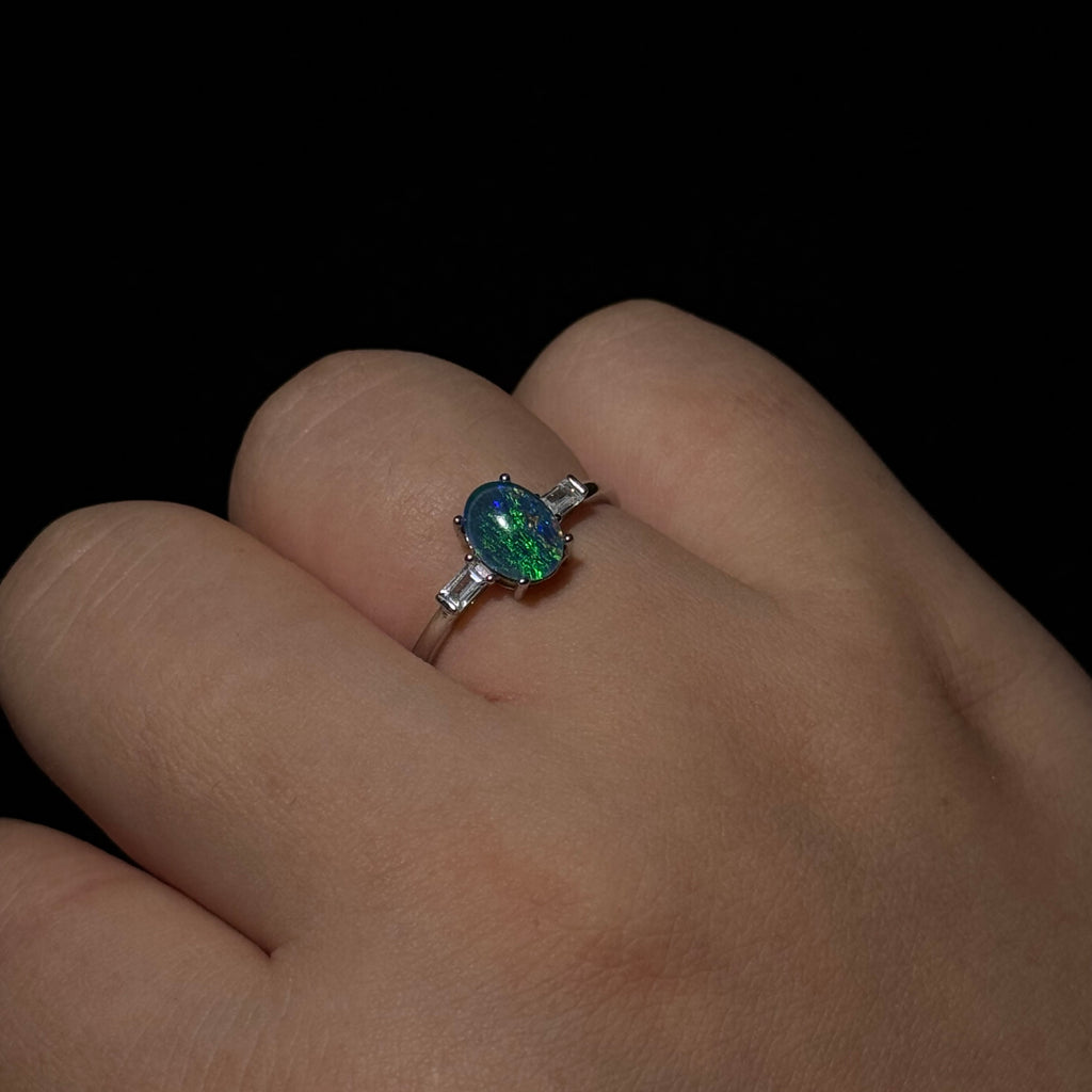 Opal Oval Cabochon Prong‑Set Adjustable Open Ring