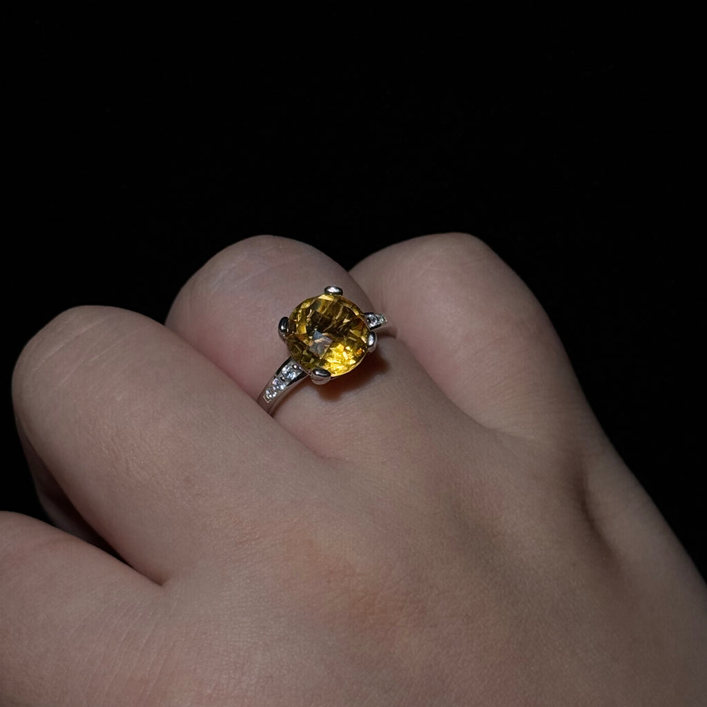 Natural Citrine Round Faceted Prong‑Set Adjustable Open Ring