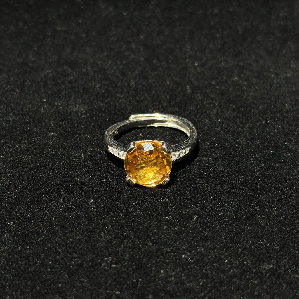 Natural Citrine Round Faceted Prong‑Set Adjustable Open Ring