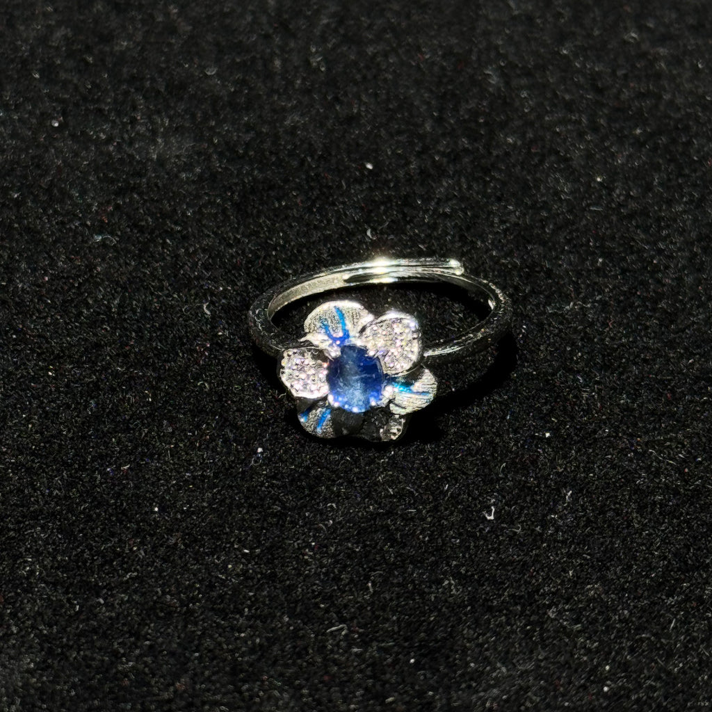 Adjustable Flower‑Shape Enamel Ring, Blue Crystal Floral Open Band Ring