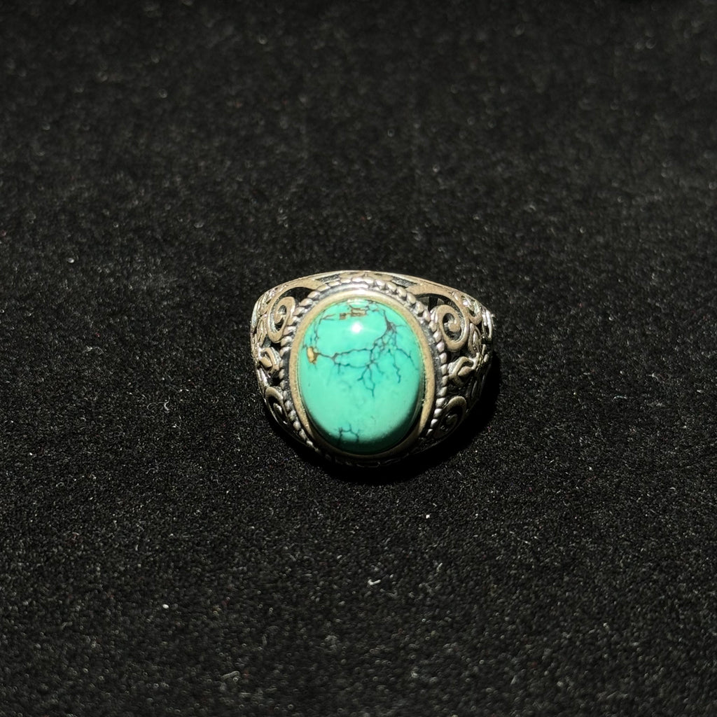 Natural Turquoise Oval Cabochon Vintage Filigree Ring