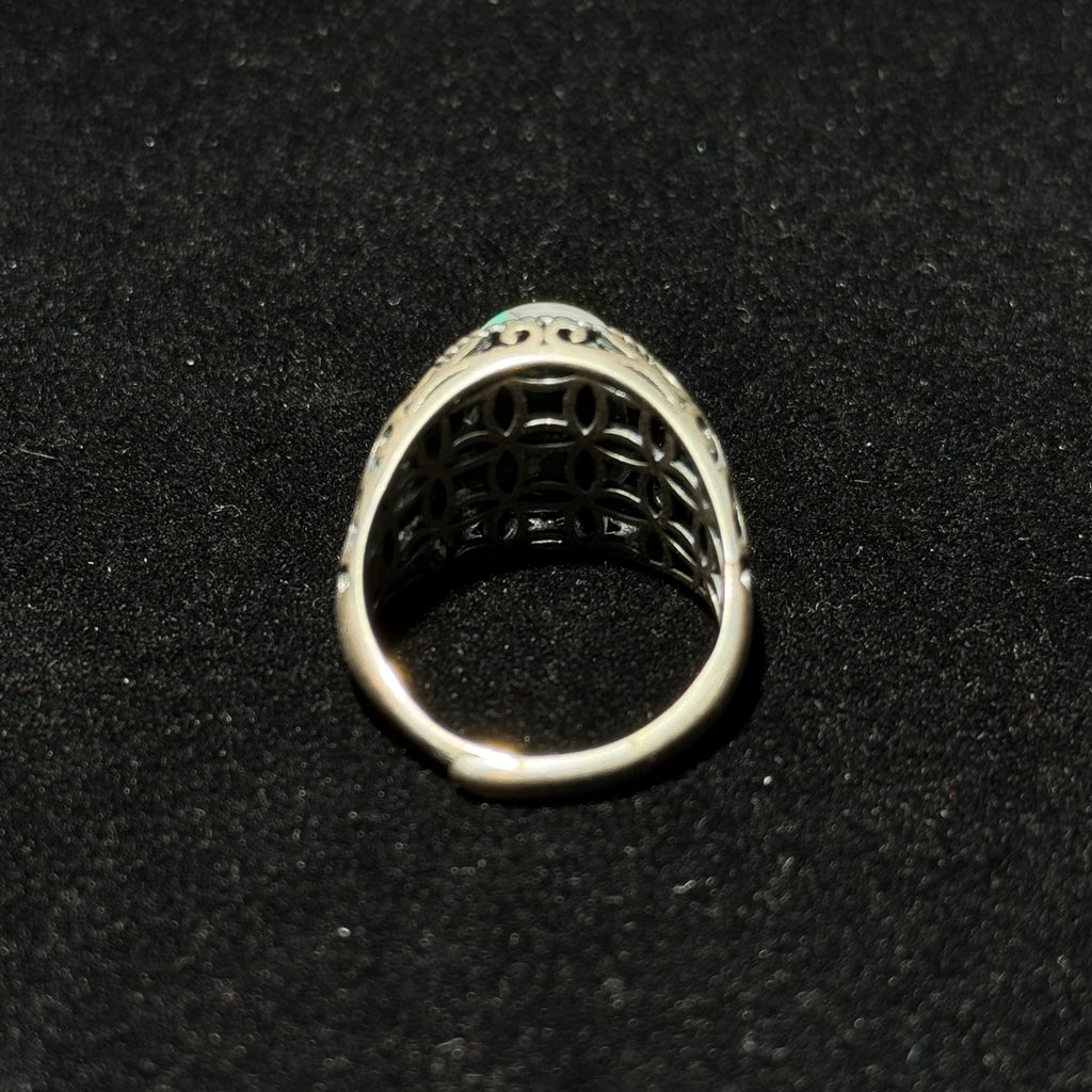 Natural Turquoise Oval Cabochon Vintage Filigree Ring