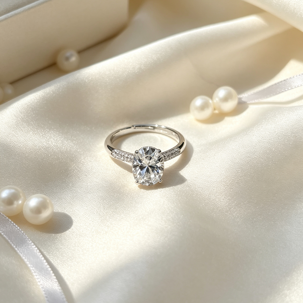 4-Prong Round Solitaire Ring with Paved Side Stones