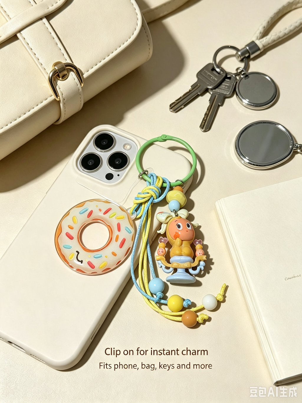 Cute Cartoon Doll Phone Charm Keychain, Colorful Braided Wrist Strap, Kawaii Handbag Bag Pendant Accessory