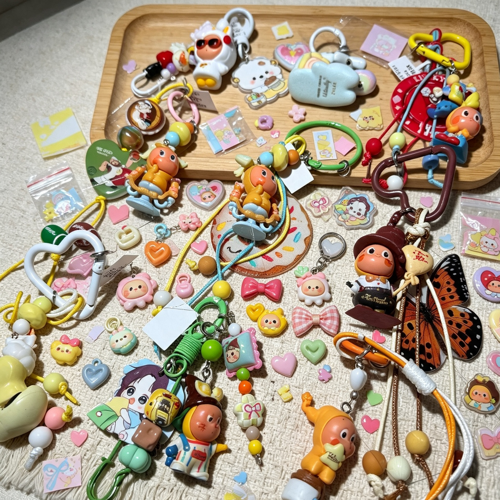 Cute Cartoon Doll Phone Charm Keychain, Colorful Braided Wrist Strap, Kawaii Handbag Bag Pendant Accessory