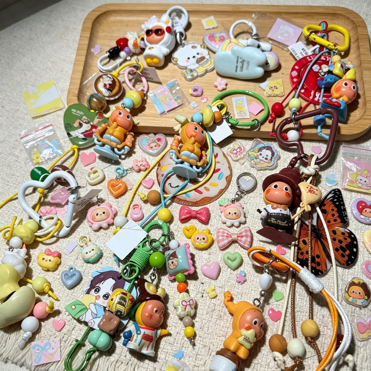 Cute Cartoon Doll Phone Charm Keychain, Colorful Braided Wrist Strap, Kawaii Handbag Bag Pendant Accessory