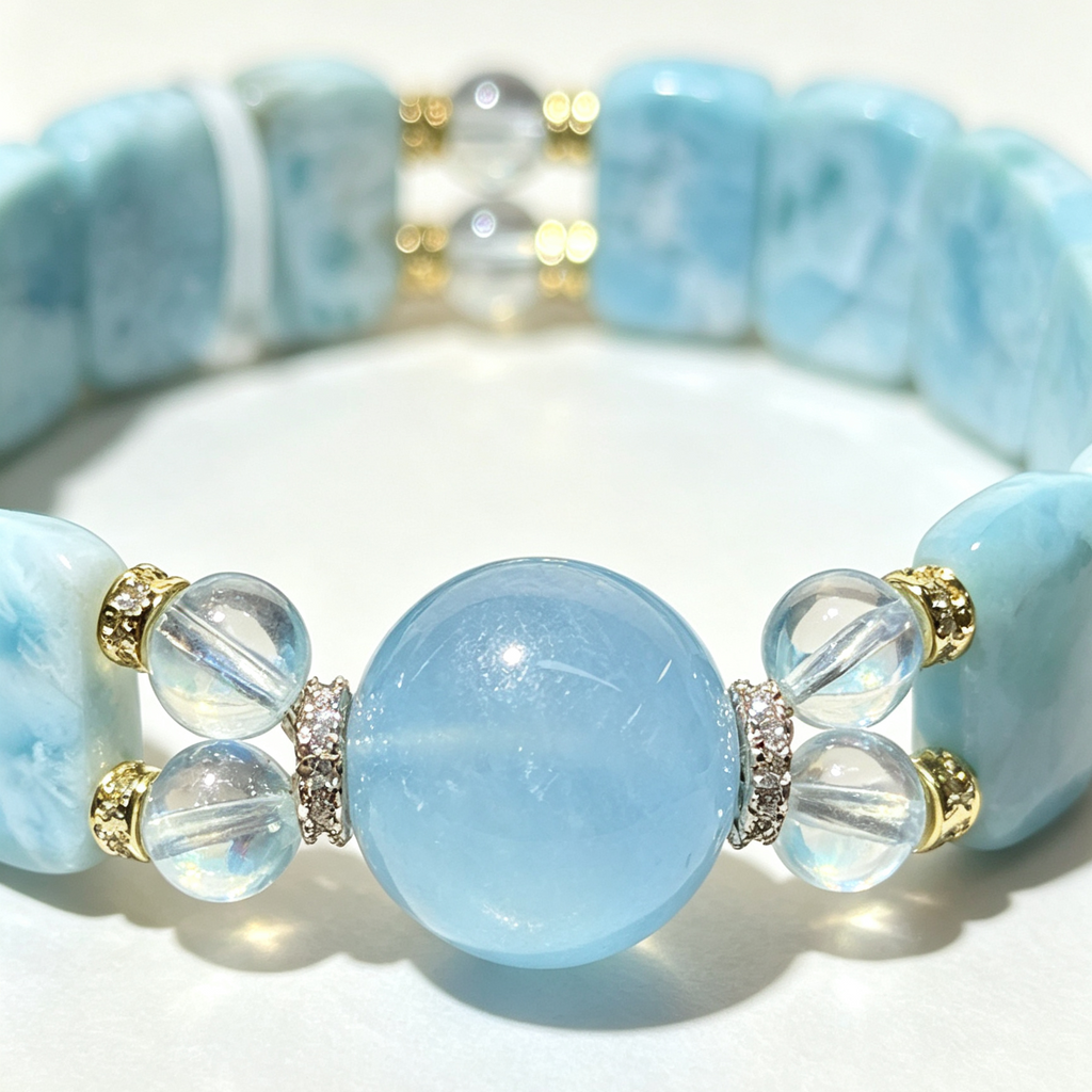 Natural Larimar Slab Stretch Bracelet