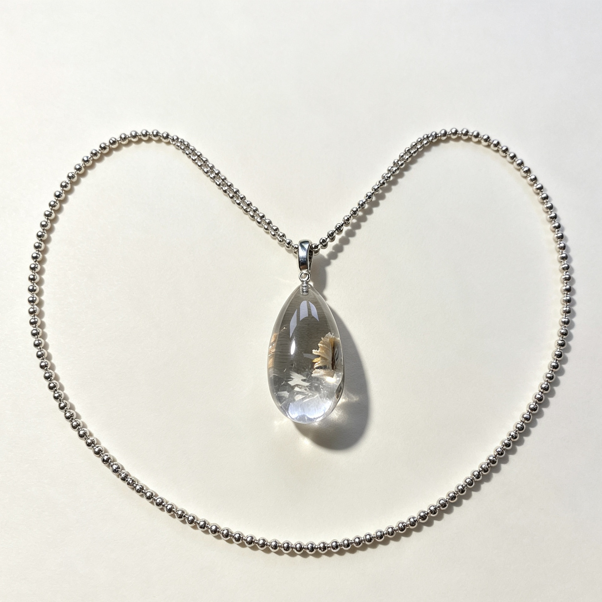 Natural White Phantom Quartz Teardrop Pendant Necklace