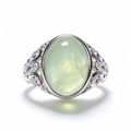 Natural Prehnite Oval Cabochon Vintage Filigree Silver Statement Ring