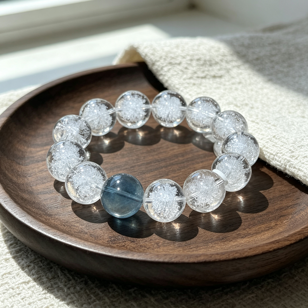 Natural White Crystal Exploded Hedge‑Hog Inclusion Stretch Bracelet