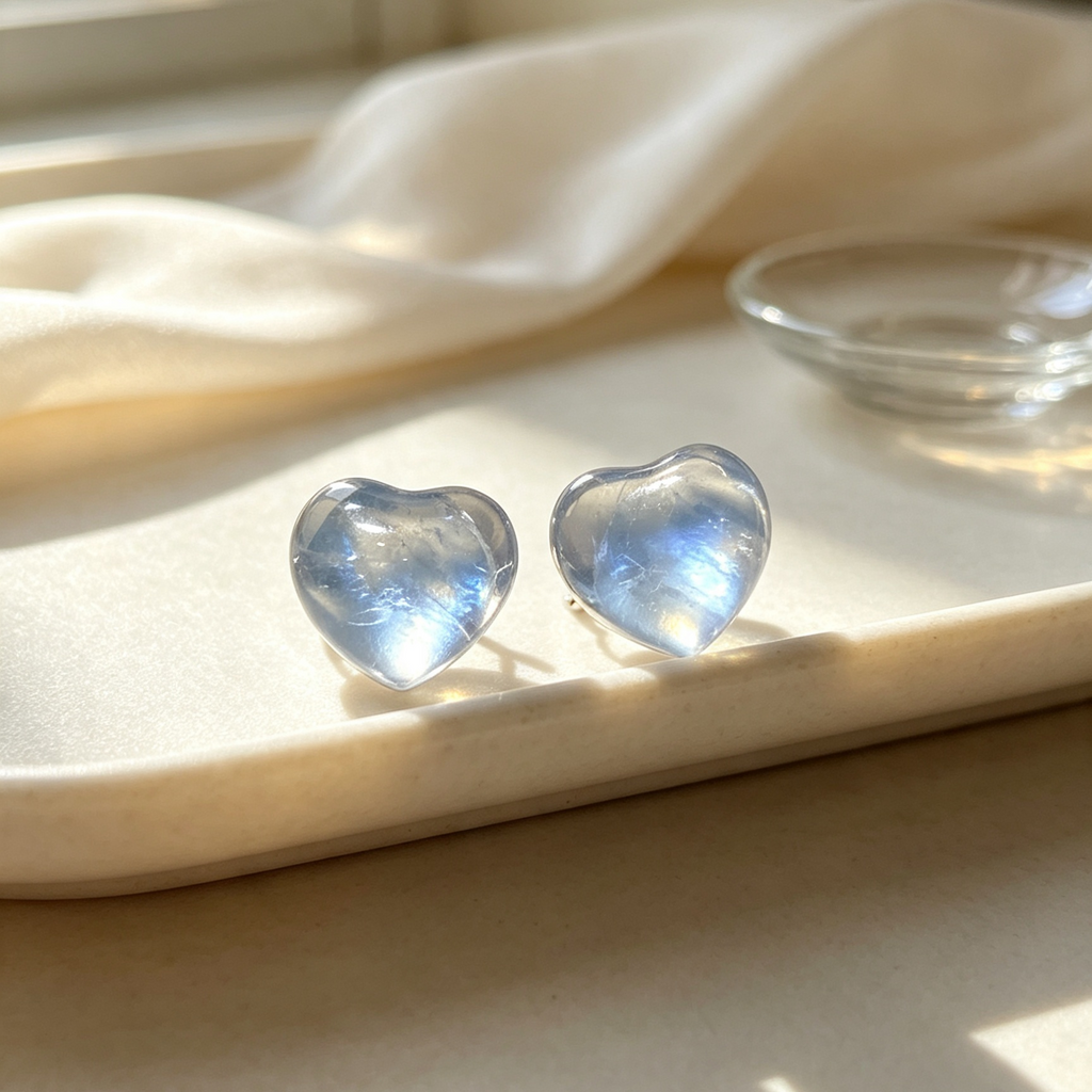 Natural Aquamarine Heart Stud Earrings, Crystal Love Shape Ear Jewelry