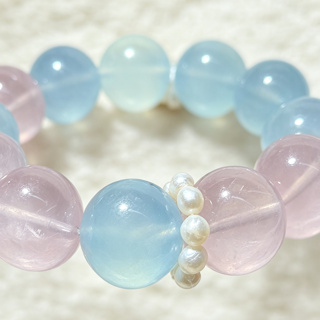Natural Rose Quartz & Aquamarine Mix Stretch Bracelet
