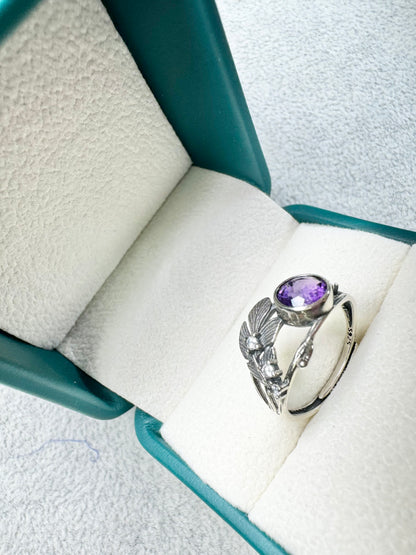 Purple Amethyst Ring 925 Sterling Silver Vintage Healing Crystal Women Jewelry Ct 1.44 Birthday Gifts for Women