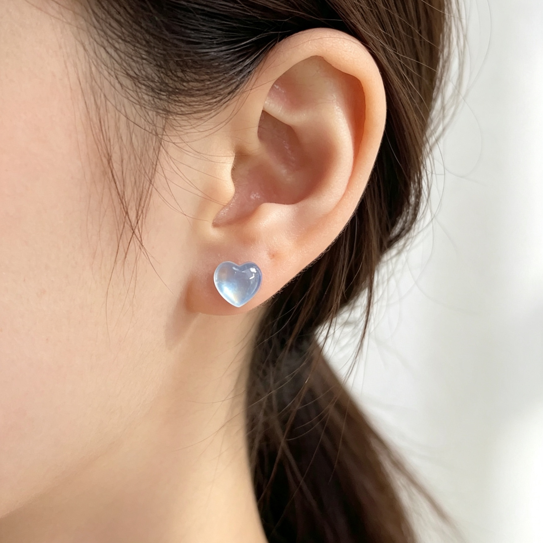 Natural Aquamarine Heart Stud Earrings, Crystal Love Shape Ear Jewelry