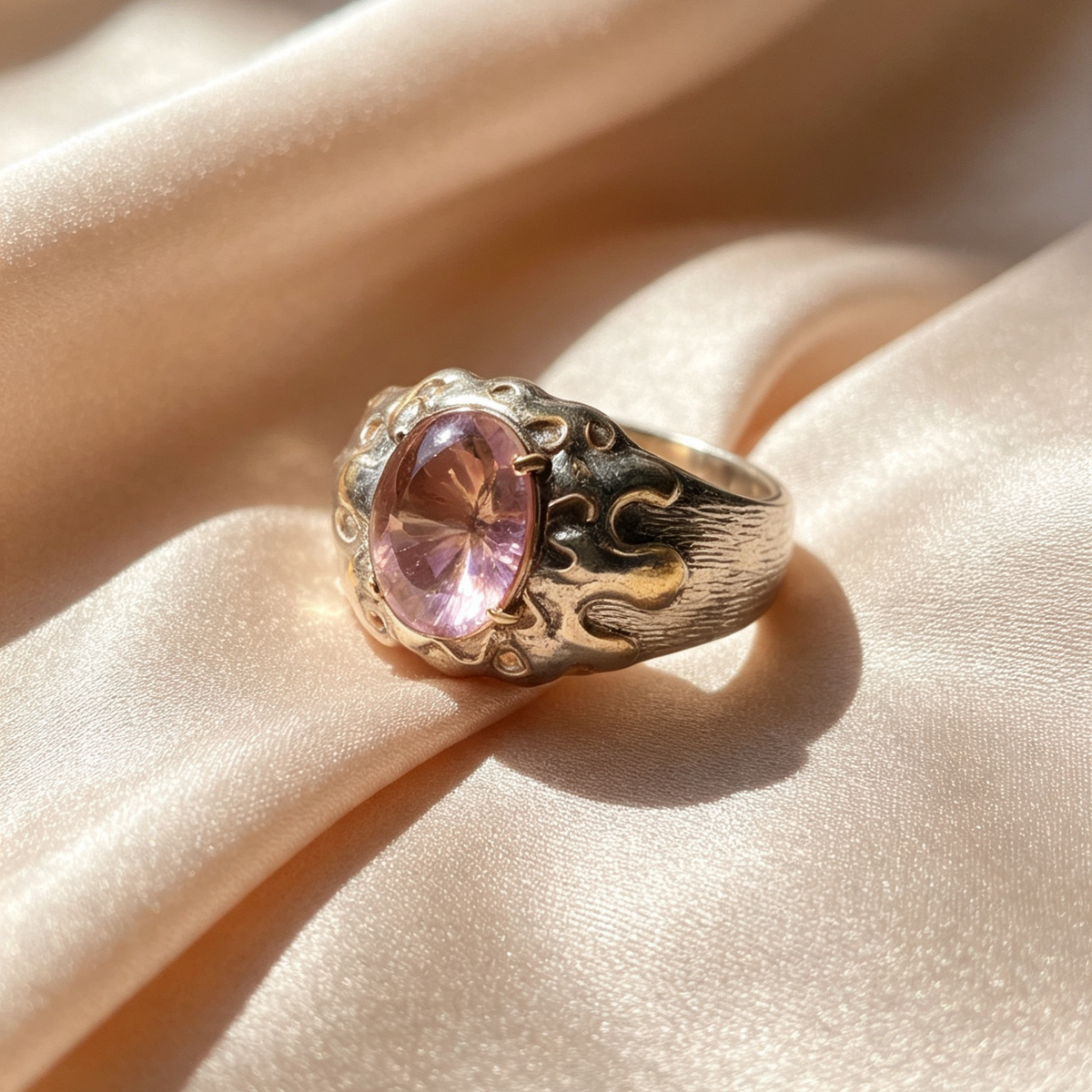 Vintage Two-Tone Carved Sterling Silver Natural Ametrine Statement Ring