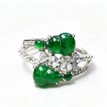 Natural Green Jade Gourd Diamond Inlaid Adjustable S925 Ring