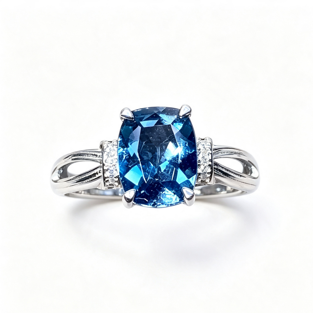 London Blue Topaz Square Cut S925 Adjustable Ring