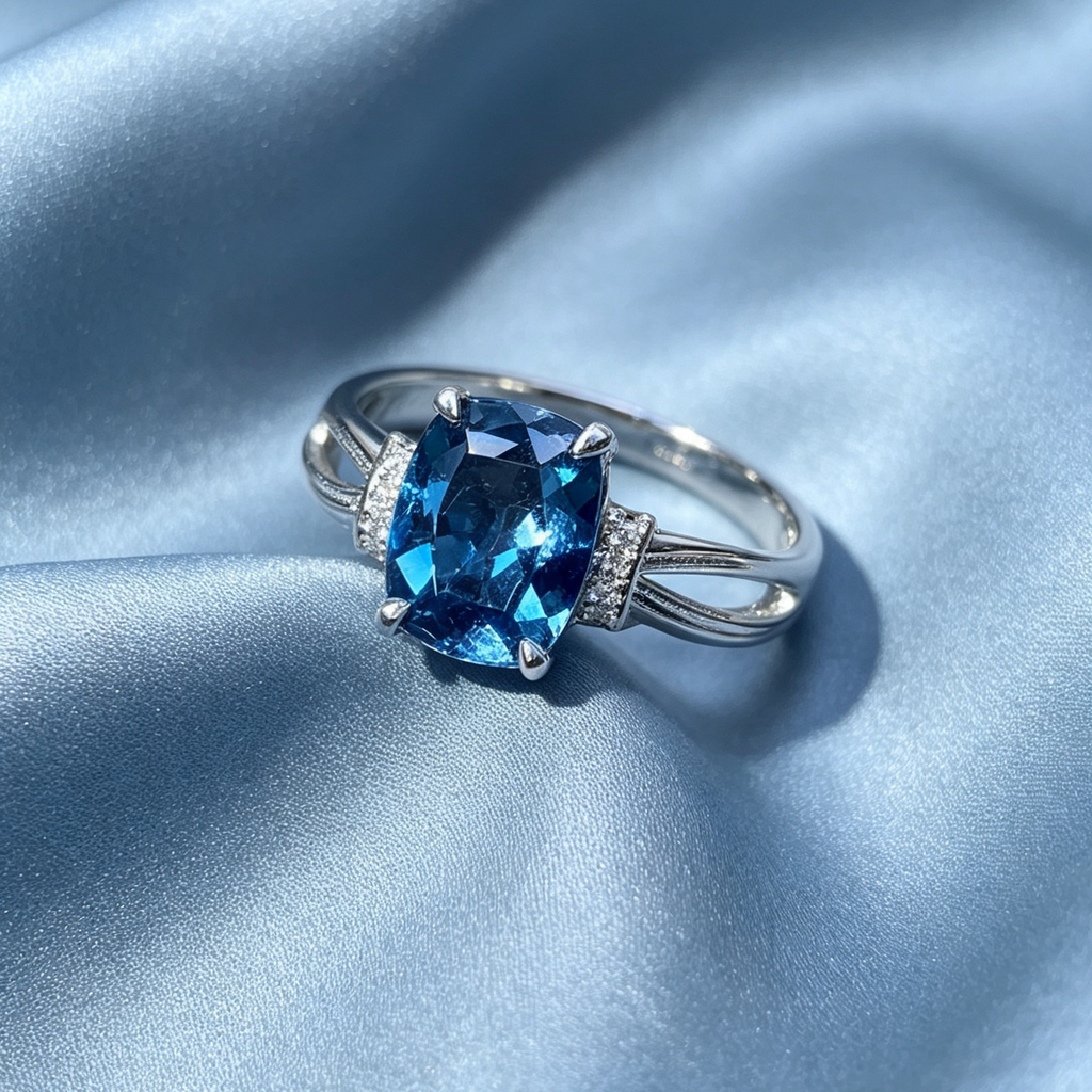 London Blue Topaz Square Cut S925 Adjustable Ring