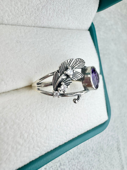 Purple Amethyst Ring 925 Sterling Silver Vintage Healing Crystal Women Jewelry Ct 1.44 Birthday Gifts for Women