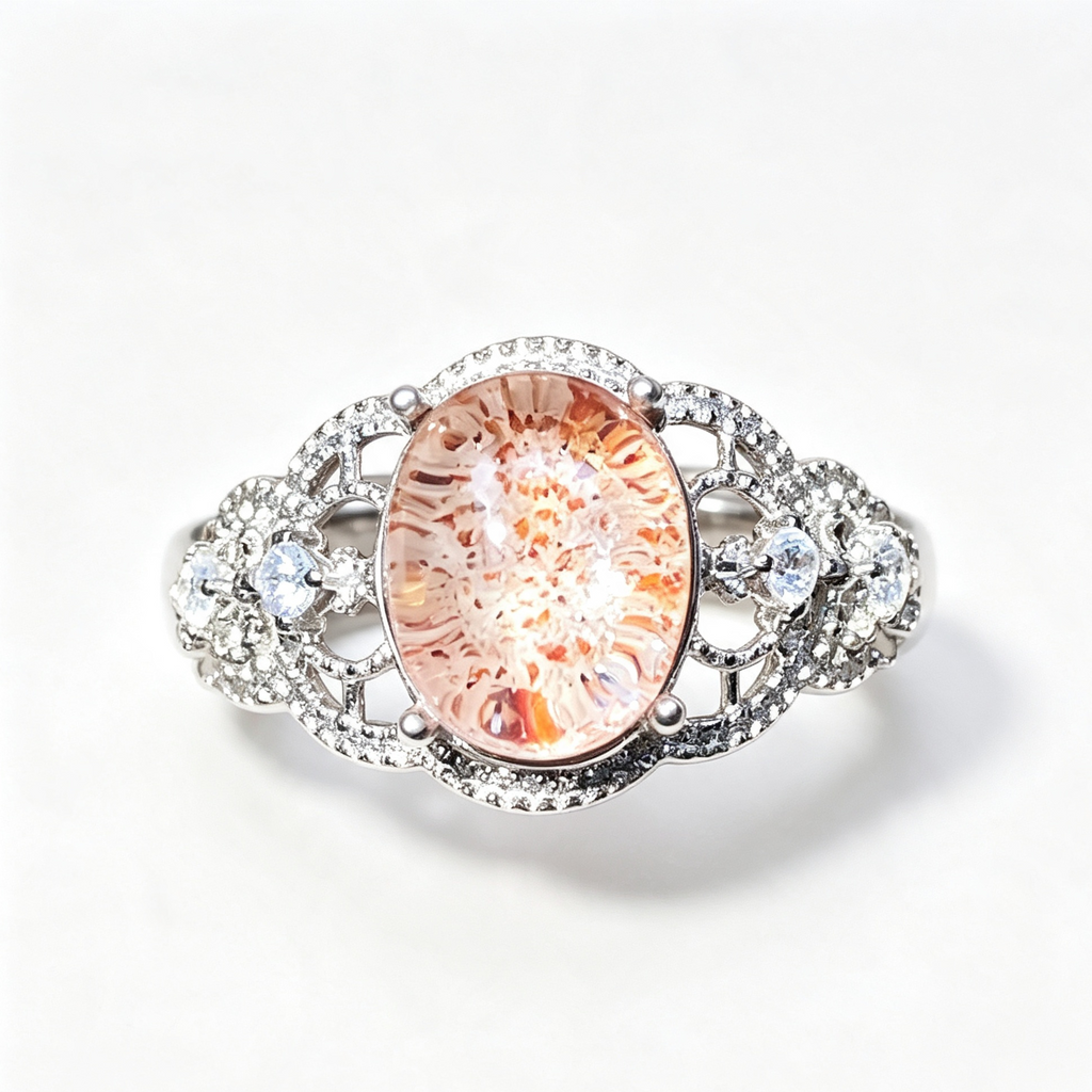 Natural Golden Strawberry Quartz Oval Hollow S925 Adjustable Ring