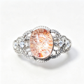 Natural Golden Strawberry Quartz Oval Hollow S925 Adjustable Ring