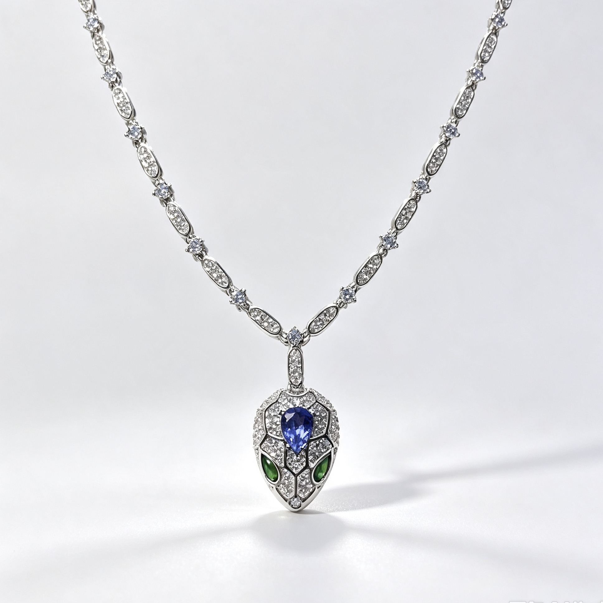 Luxury Snake‑Head Pendant Necklace, Blue & Green Gemstone Evening Jewelry