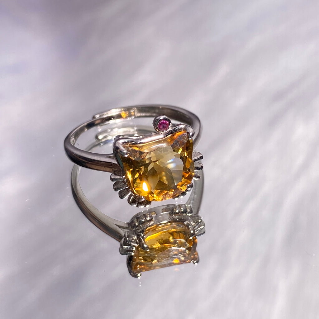 Natrual citrine kitty shaped s925 ring