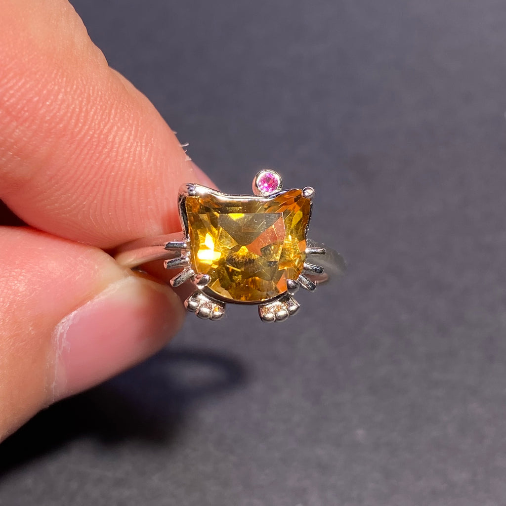 Natrual citrine kitty shaped s925 ring