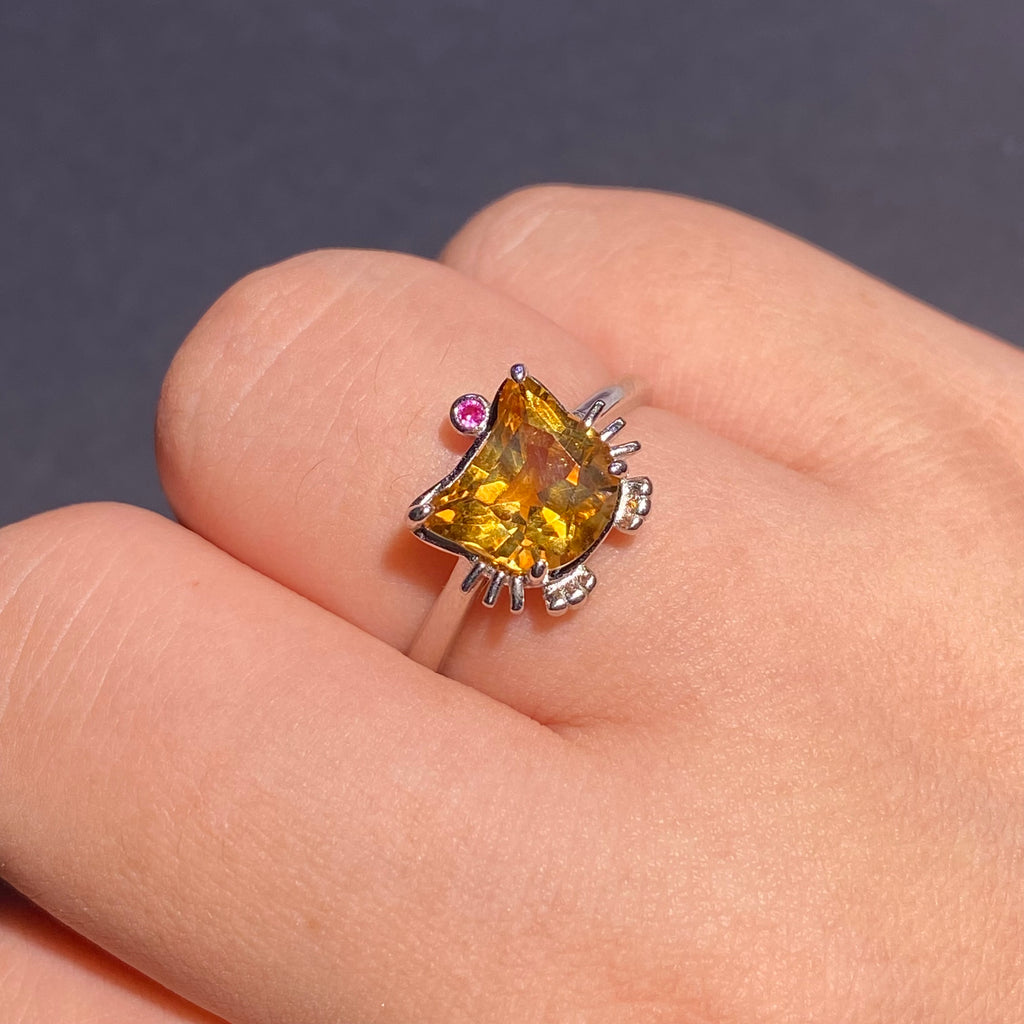 Natrual citrine kitty shaped s925 ring
