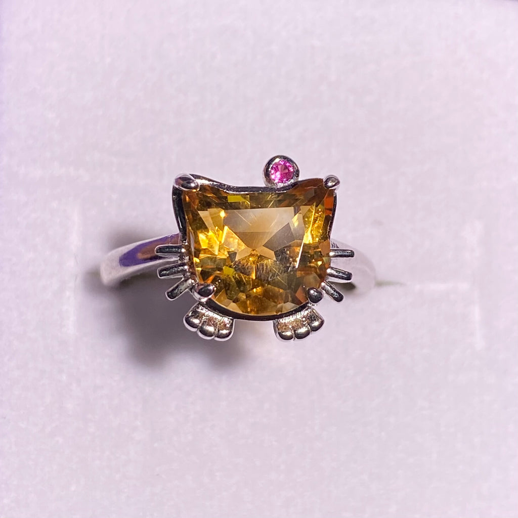 Natrual citrine kitty shaped s925 ring