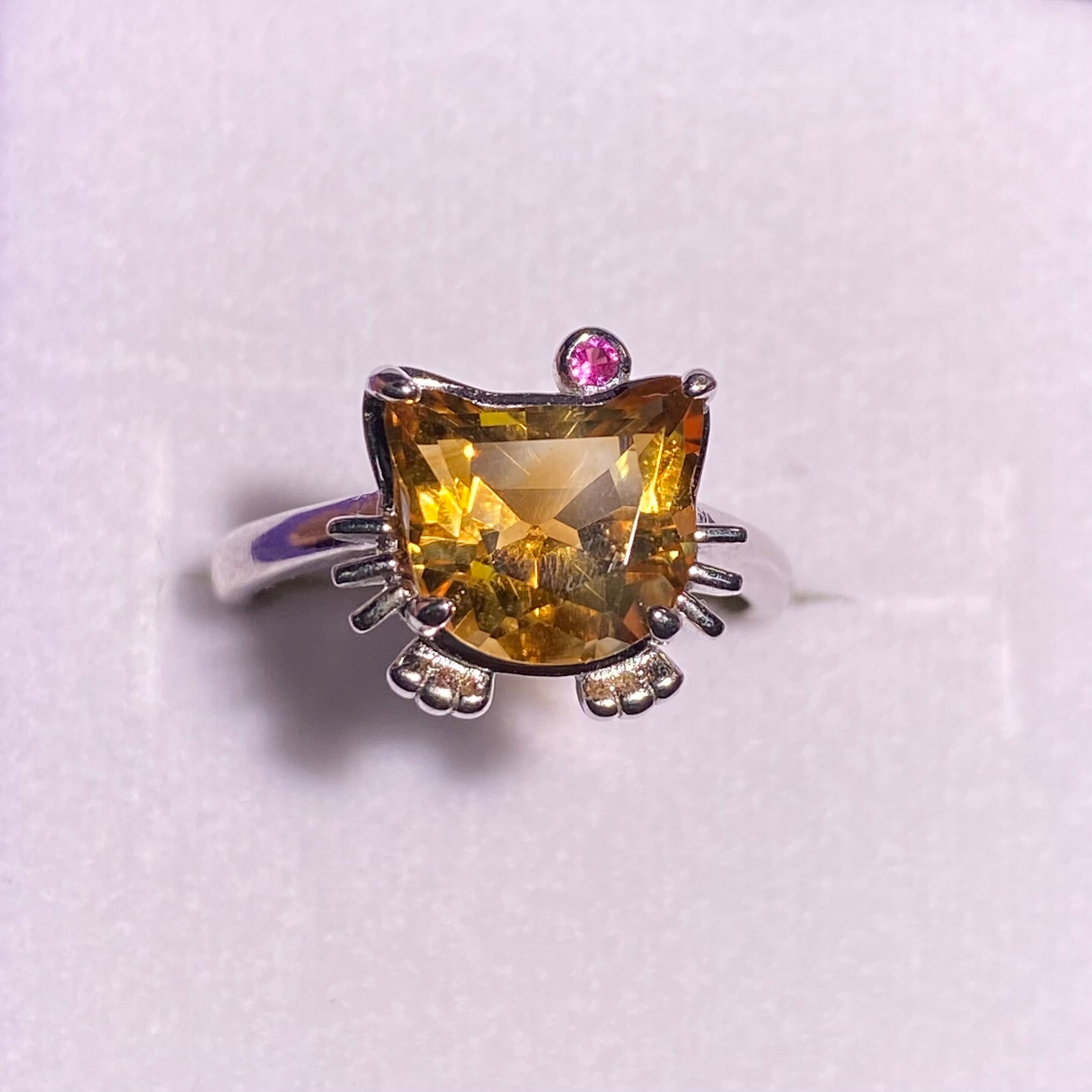 Natrual citrine kitty shaped s925 ring