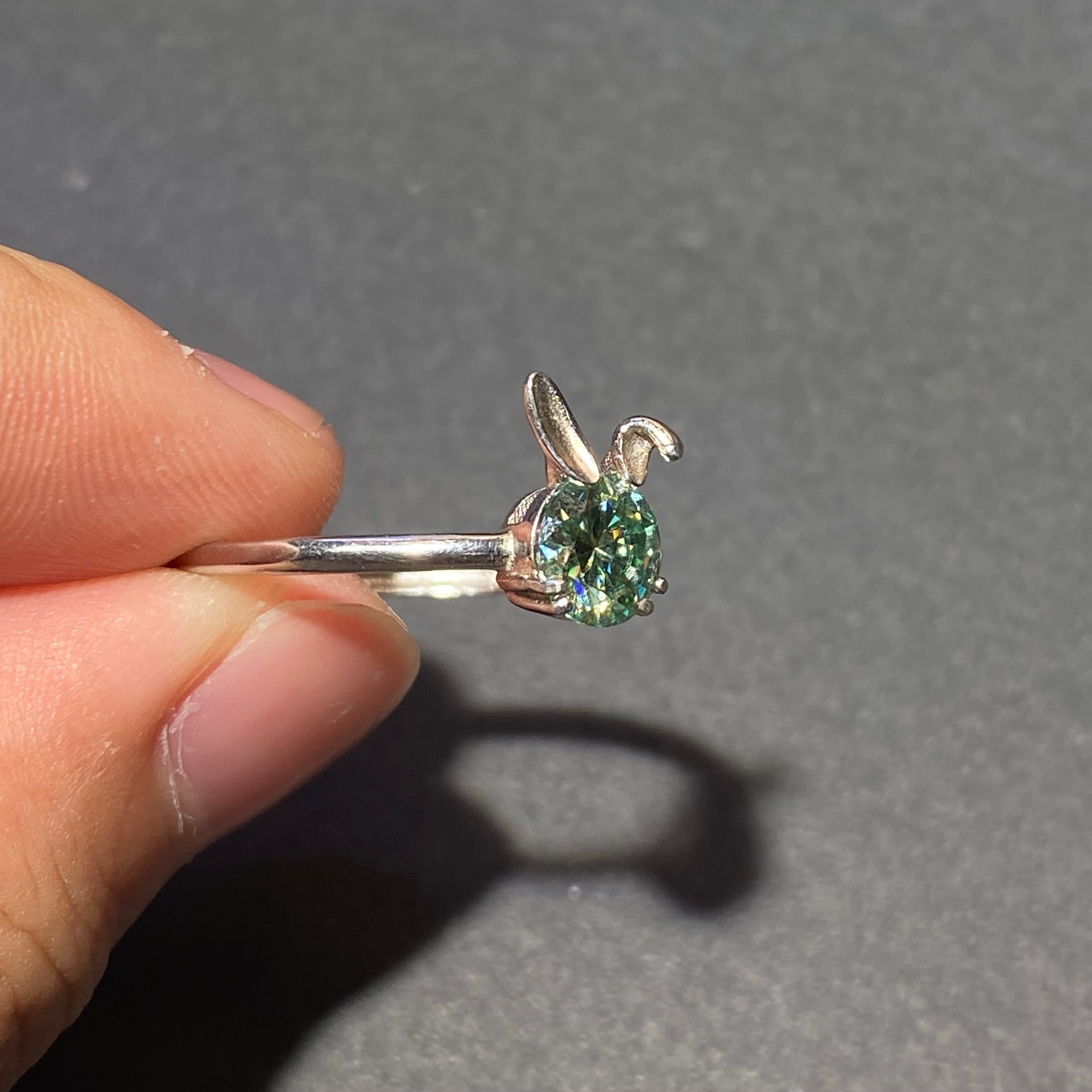 Mozambique diamond rabbit s925 ring