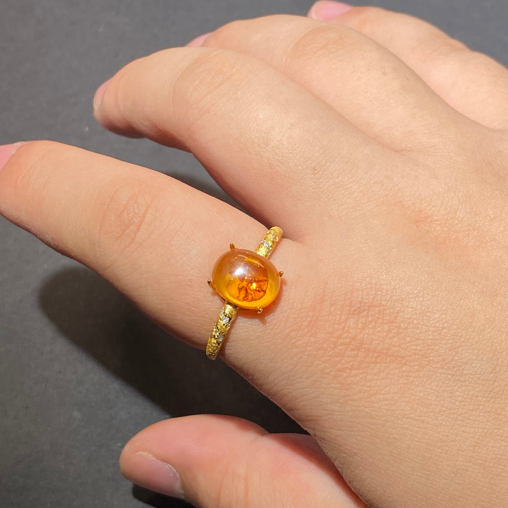 Flower Amber S925 Ring