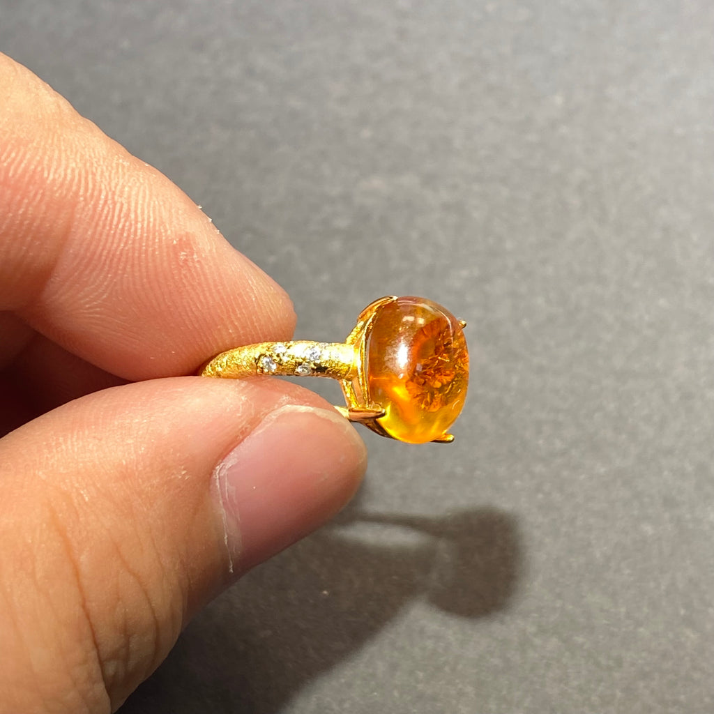 Flower Amber S925 Ring