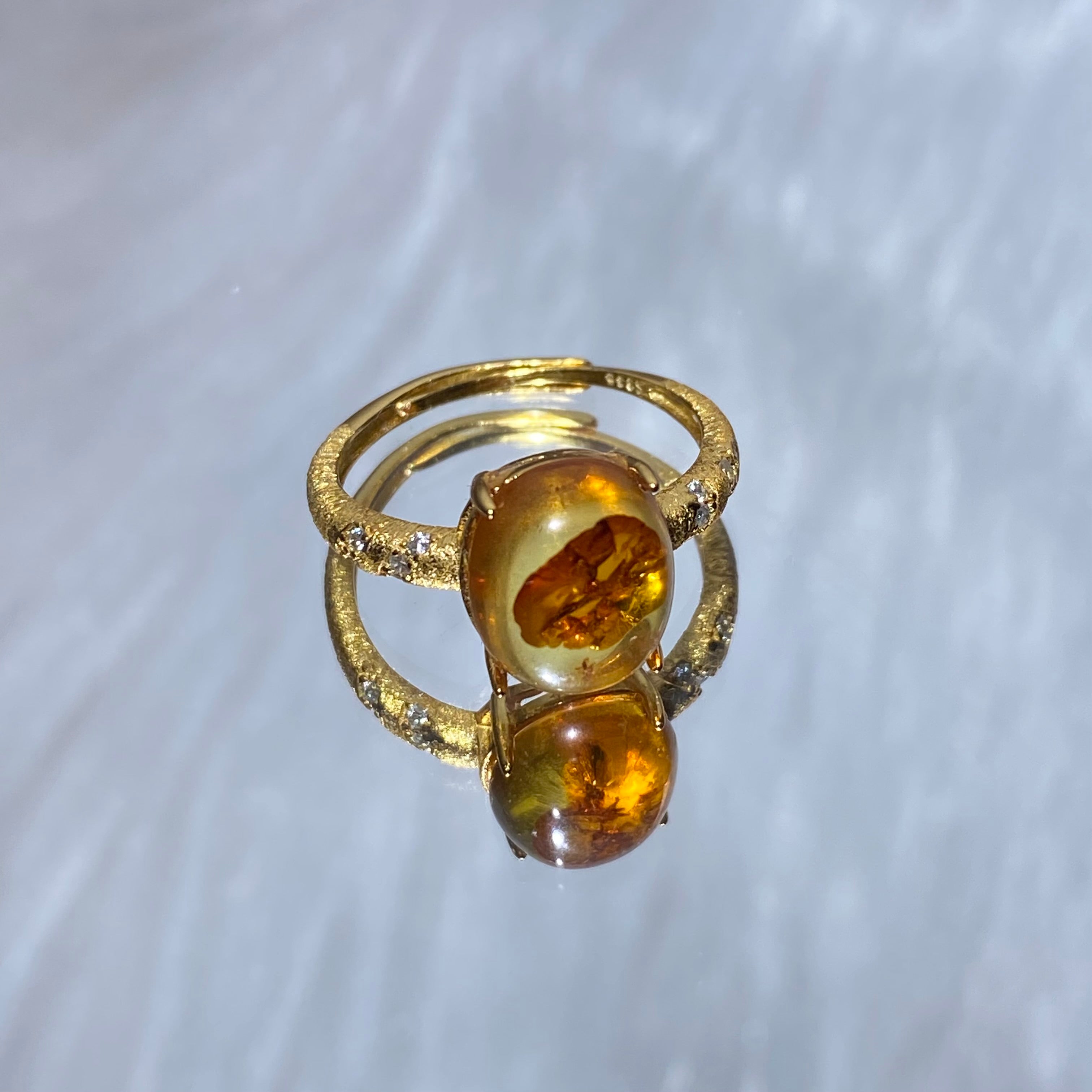Flower Amber S925 Ring