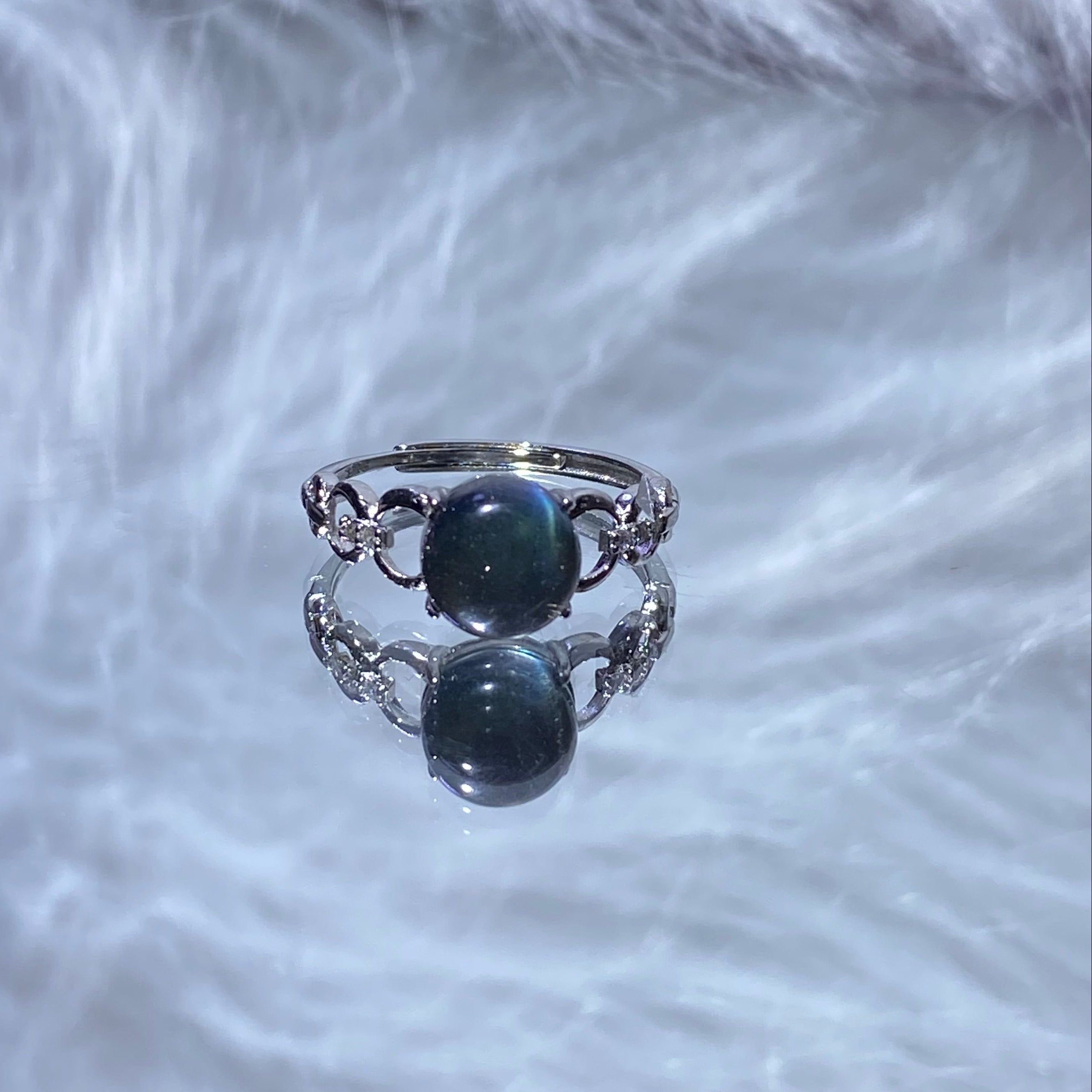 S925 Natural Labradorite Silver Ring