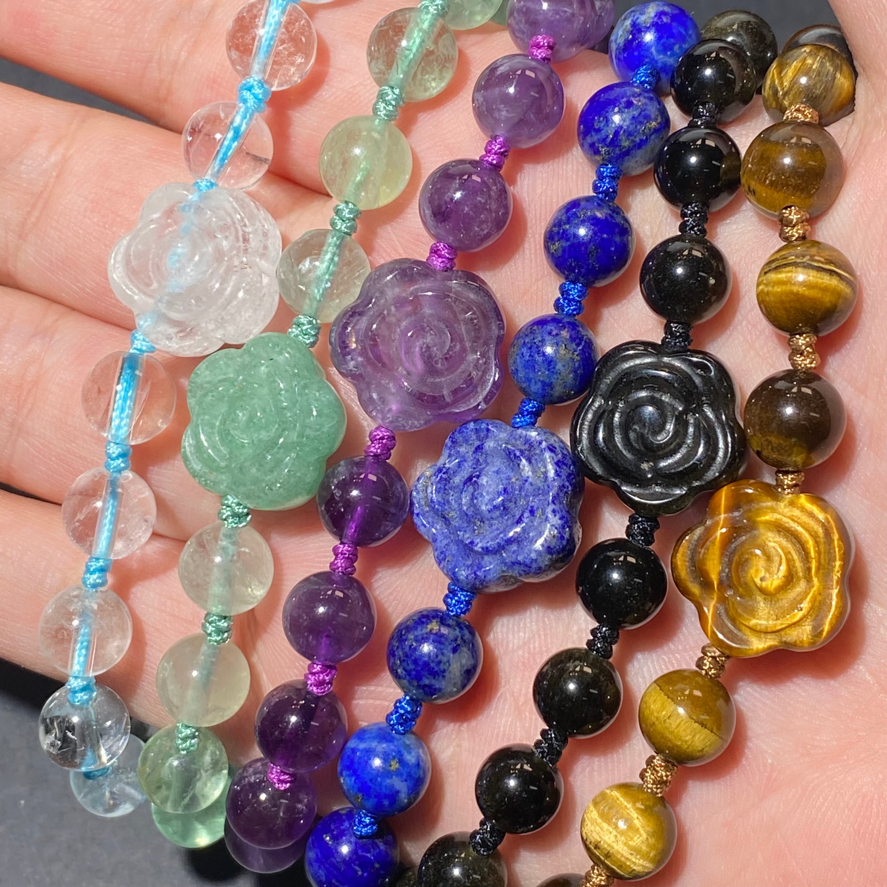 Handwoven Woven Bracelet with Flower Crystal Beads