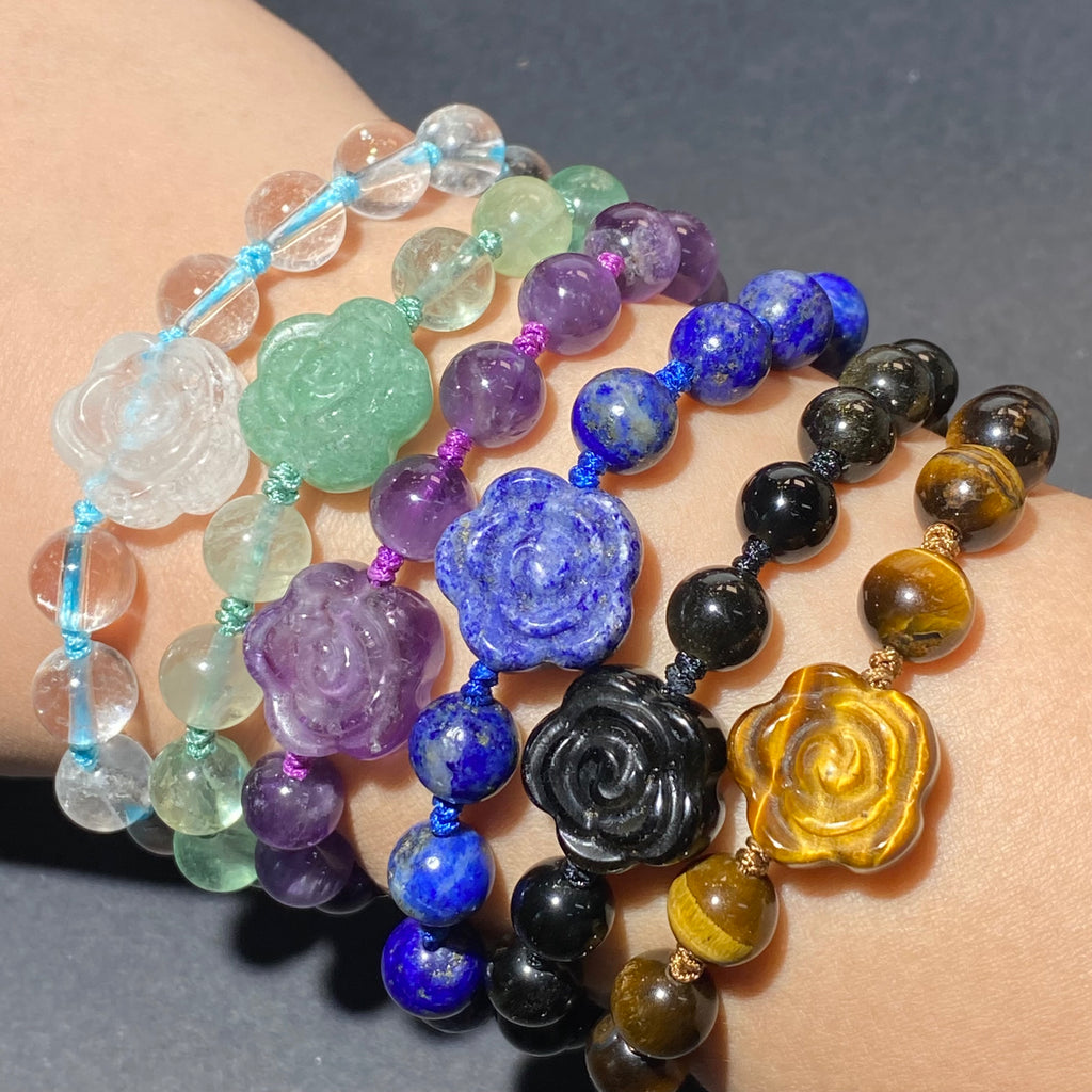 Handwoven Woven Bracelet with Flower Crystal Beads