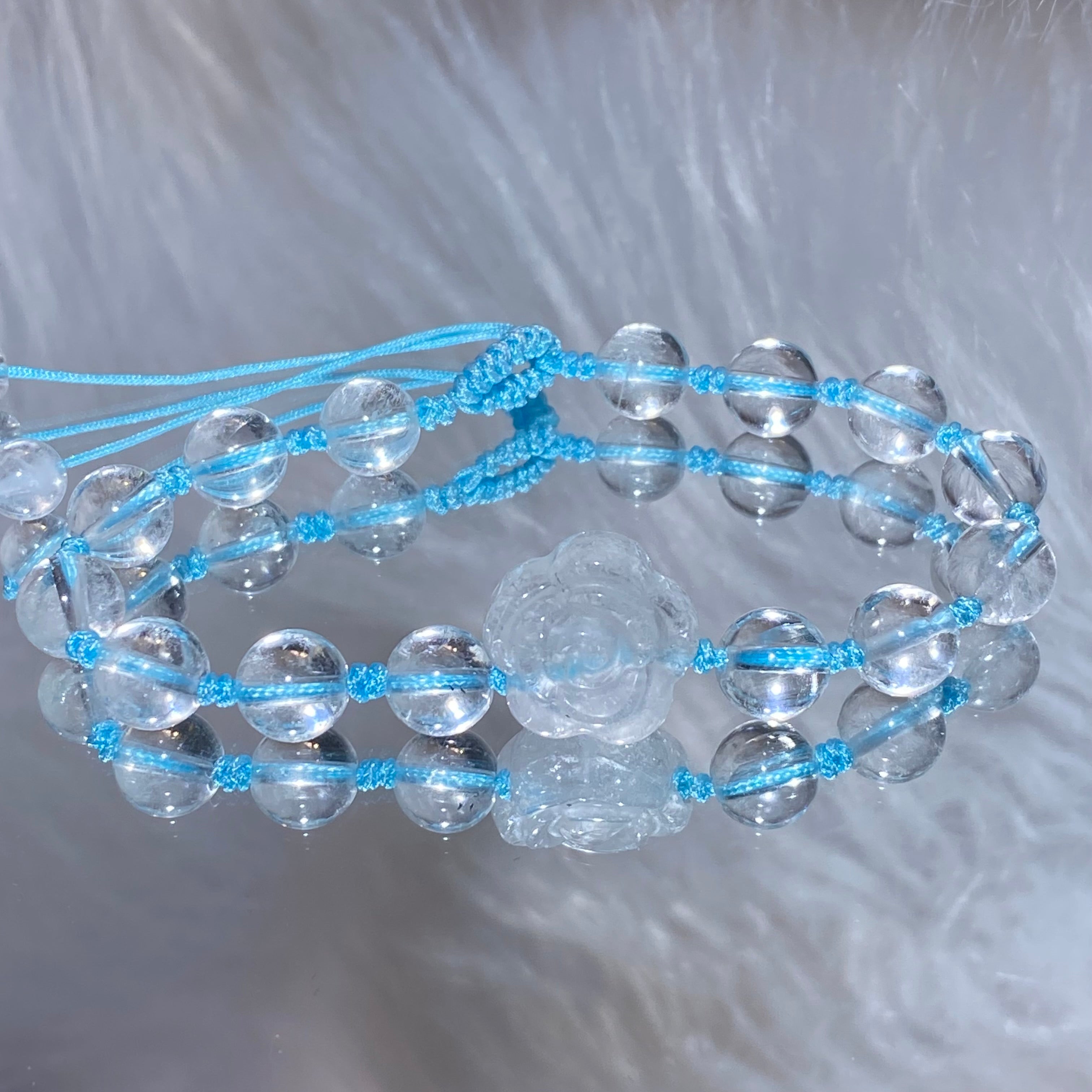 Handwoven Woven Bracelet with Flower Crystal Beads