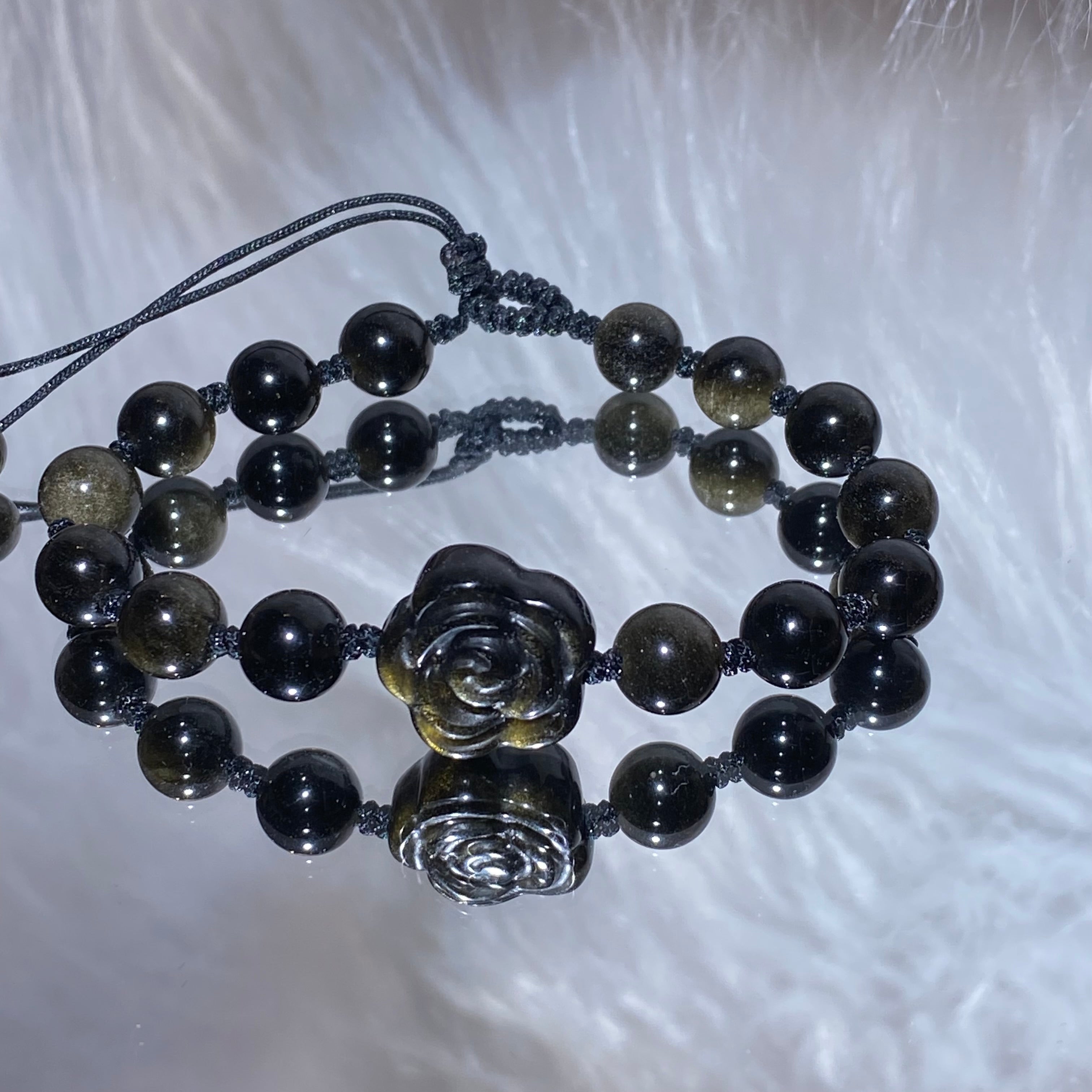 Handwoven Woven Bracelet with Flower Crystal Beads