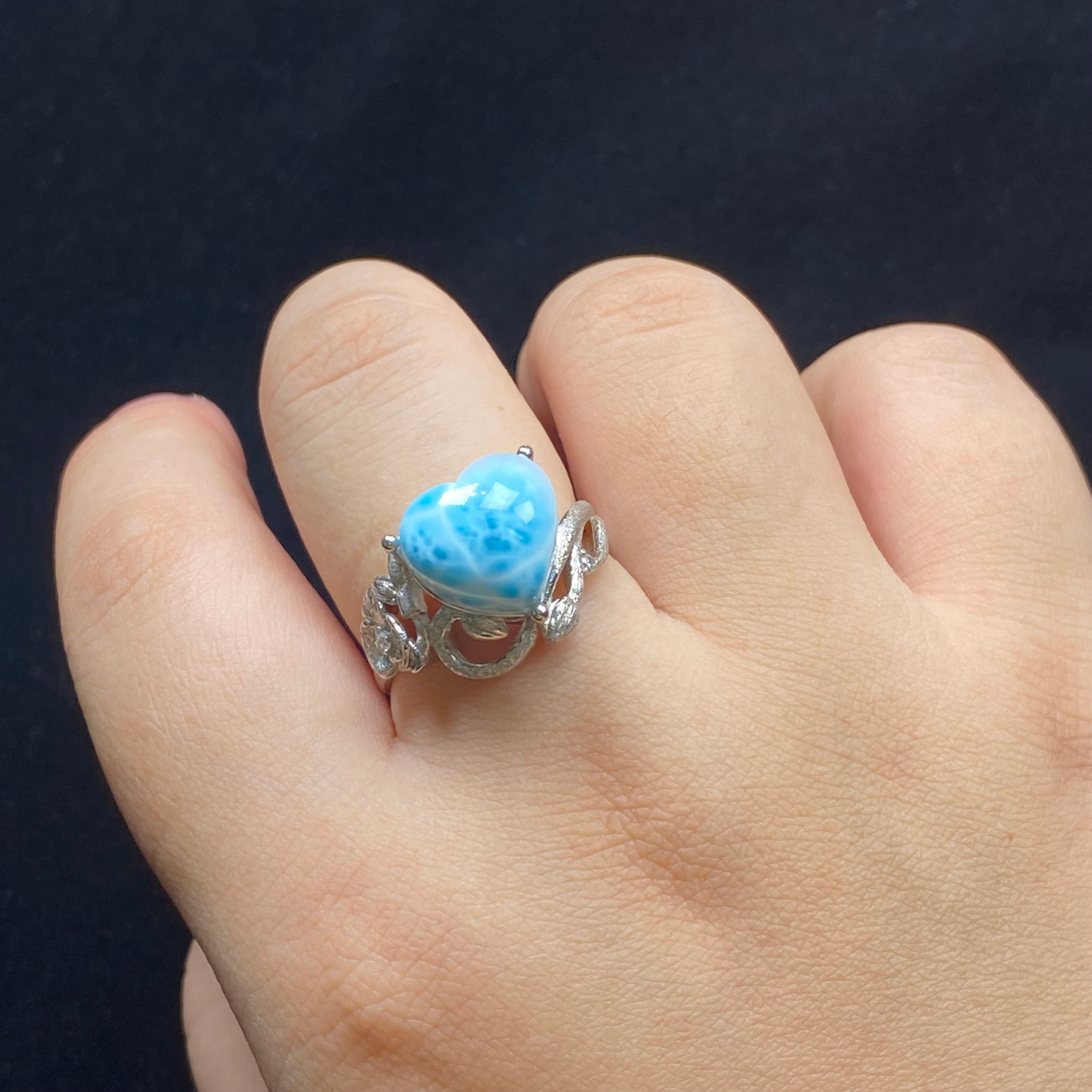 Heart-Shaped Larimar Sterling Silver Ring