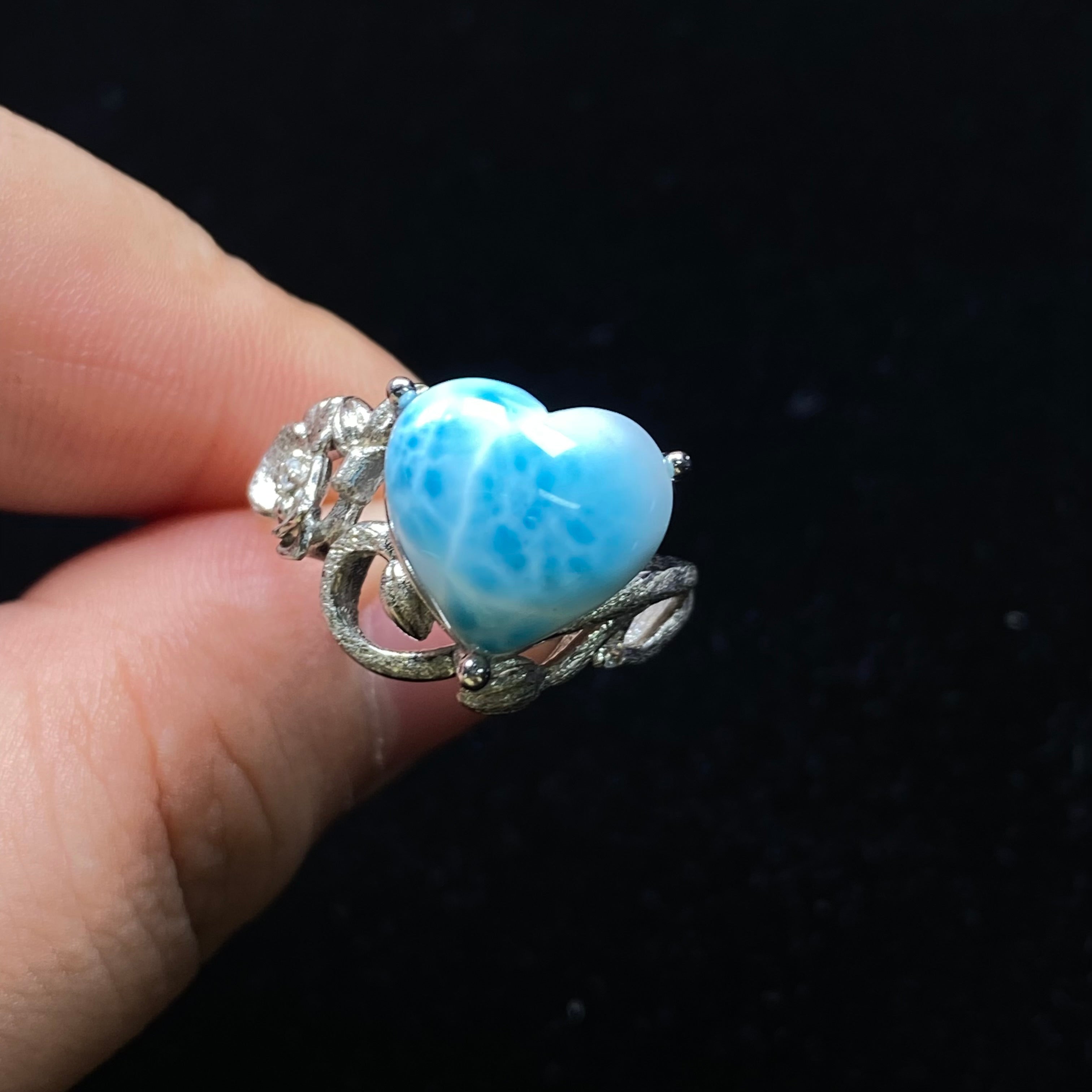Heart-Shaped Larimar Sterling Silver Ring