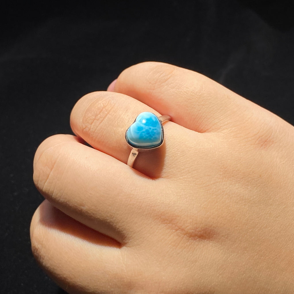 Heart-Shaped Larimar Sterling Silver Solitaire Ring