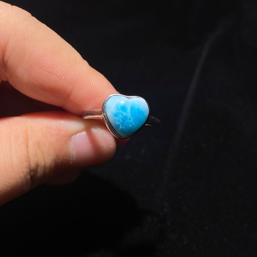 Heart-Shaped Larimar Sterling Silver Solitaire Ring
