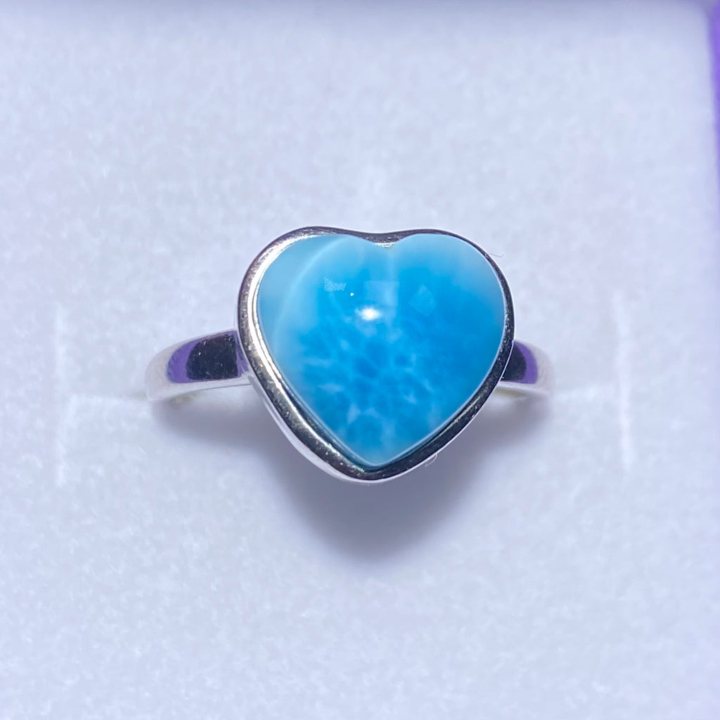 Heart-Shaped Larimar Sterling Silver Solitaire Ring