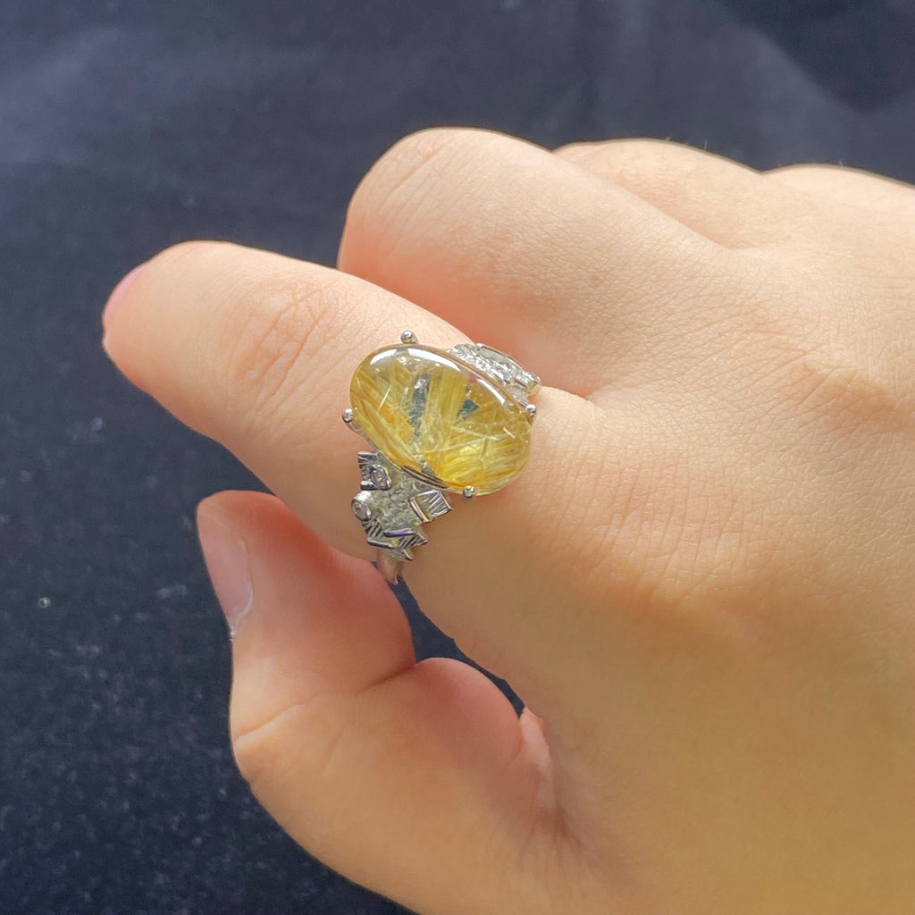 Rutilated Quartz Sterling Silver Ring with Butterfly Motif