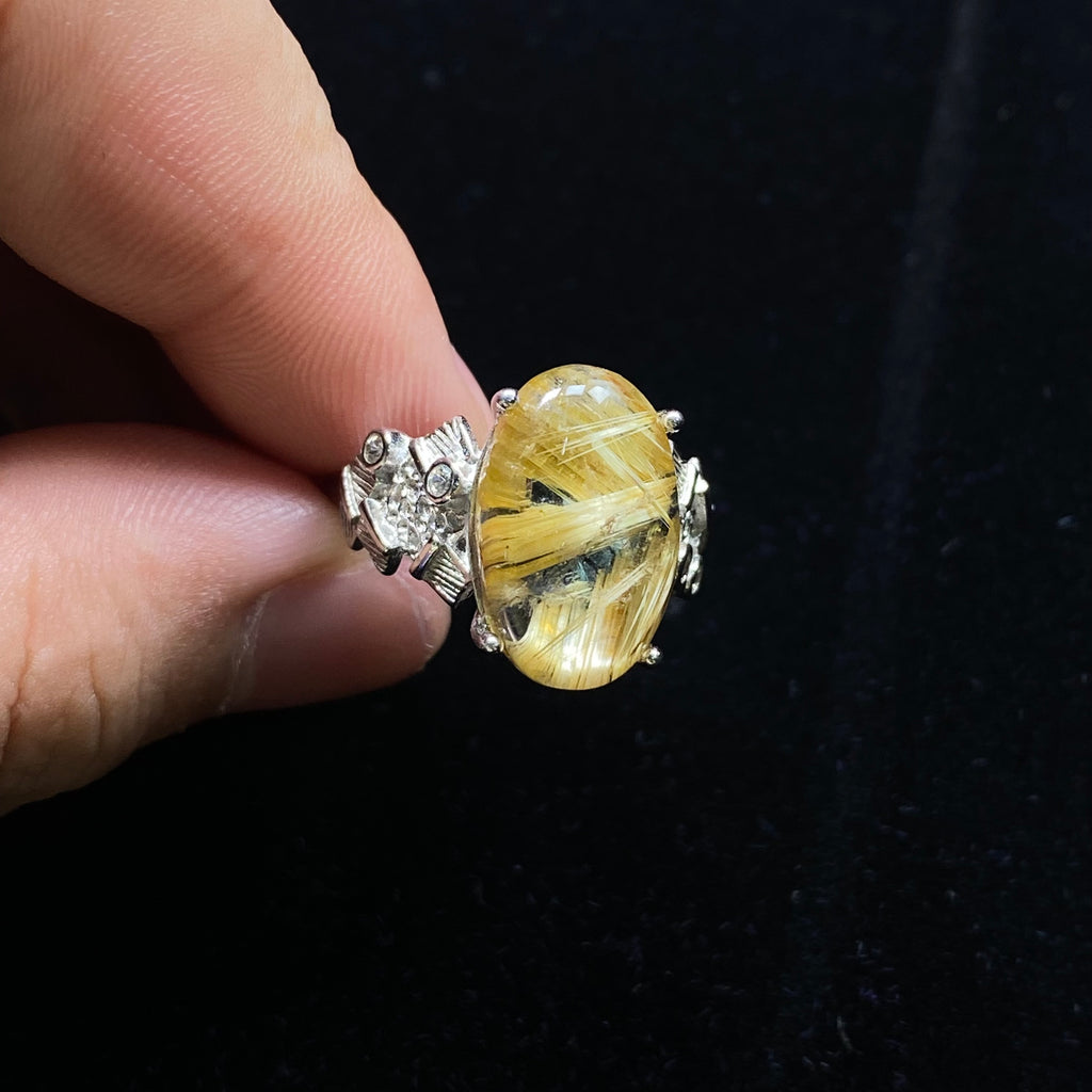 Rutilated Quartz Sterling Silver Ring with Butterfly Motif